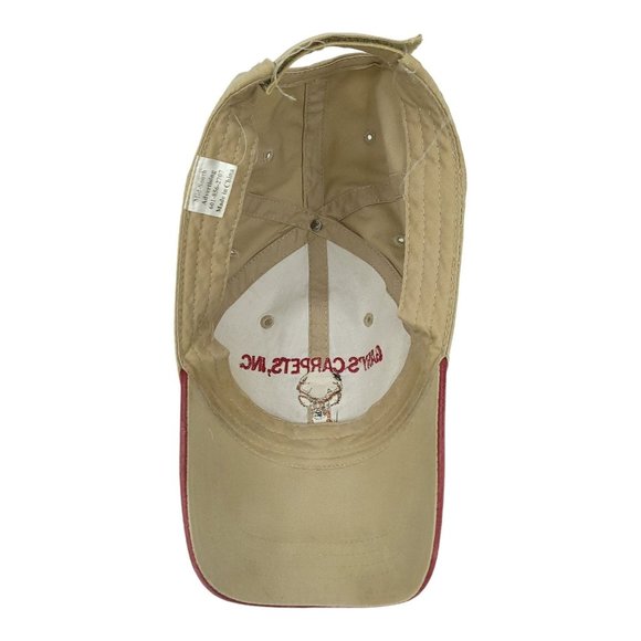Garys Carpets Buck Deer Logo Strapback Cap Trucker Baseball Hat Khaki Red Trim - Picture 5 of 12